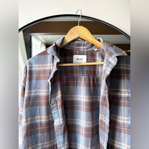 NN 07. | Mens Deon Brushed Flannel Checked Shirt Brown/Blue | size large - Picture 7 of 11